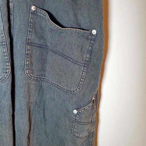 Vintage Sundance Denim Dress Bib Overall Maxi Cotton Brown Pinstripe Size 8 Y2K - Picture 6 of 11